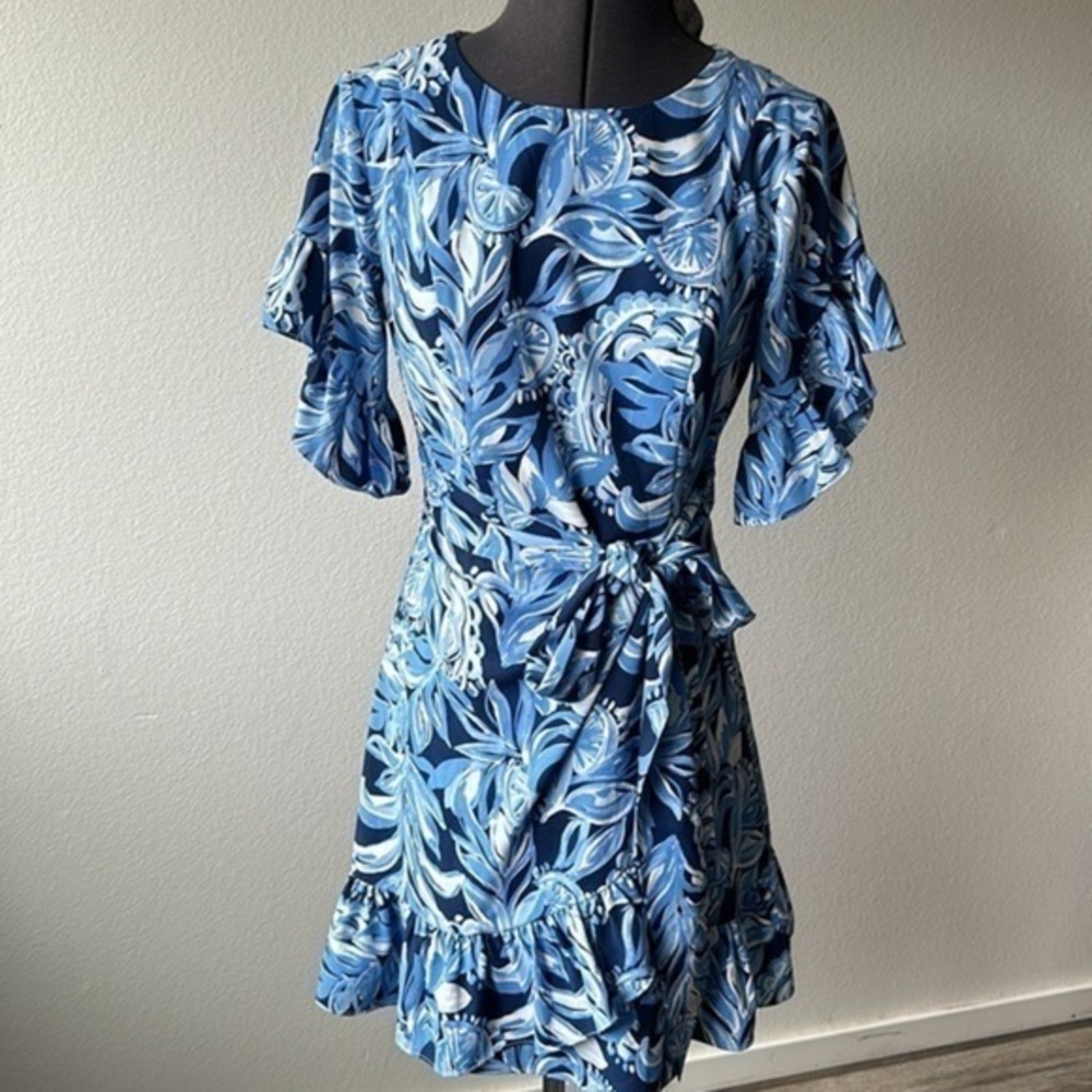 Lilly Pulitzer dress blue tropical size 0 Darlah stretch high tide balletcore